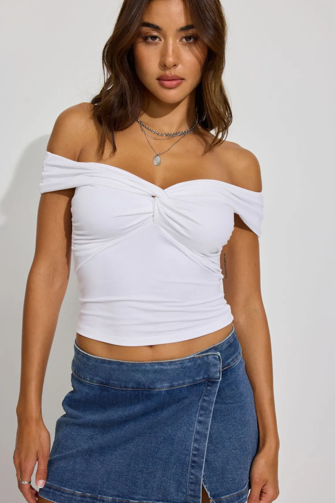 Hot Twist Front Off Shoulder Top Short Sleeve Tops