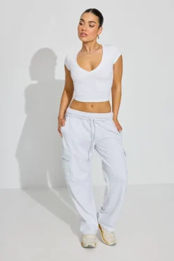 Fashion V Neck Ribbed Tee Short Sleeve Tops
