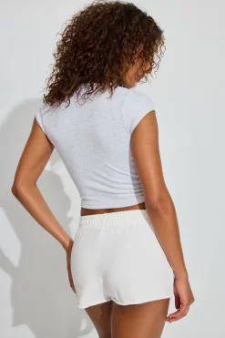 Flash Sale V Neck Ribbed Tee Short Sleeve Tops