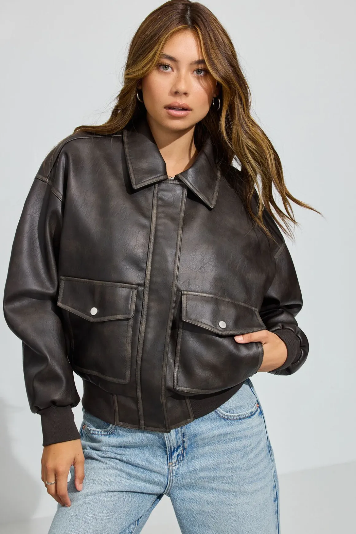 Flash Sale Vintage Faux Leather Jacket Faux Leather Jackets|Lightweight Jackets