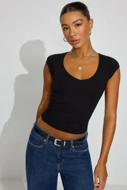 Outlet V-Neck Short Sleeve Top Matching Sets|Tops