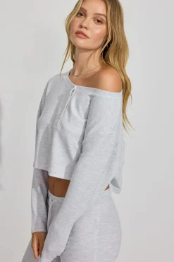 Best Sale Waffle Off Shoulder Top Matching Sets|Lounge & Sleep