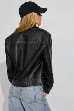 Fashion Washed Faux Leather Biker Jacket Faux Leather Jackets|Lightweight Jackets
